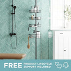 Zenna Home Tension Pole Shower Caddy Corner Organizer, Adjustable Standing Shower Caddy with 4 L-shaped Baskets and Hooks, Rust Resistant Bathroom Tension Rod Organizer, 60 to 97 Inch, Bronze - Image 2