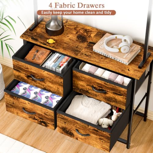 ThreeHio Hall Tree with Shoe Storage Bench, 31.5" Coat Rack for Entryway, 5-in-1 Entryway Organizer with Drawers and Storage Shelf, Steel Frame, with 8 Removable Hooks, Rustic Brown and Black - Image 4