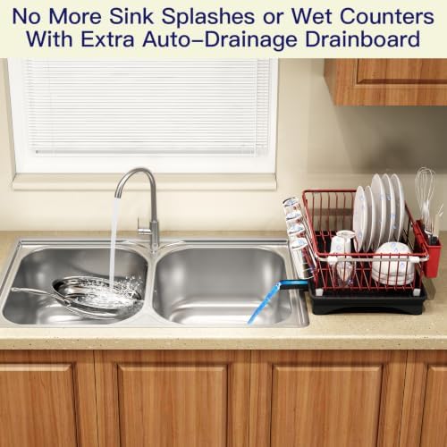 MAJALiS Red Expandable Dish Drying Rack Over Sink with Extra Drainboard - Image 4