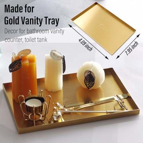 FREELOVE Gold Tray for Bathroom Vanity Brass Decor, Small Candle Holder, Rectangle Soap Dish, Brushed Square Plate, Coffee Table Toilet Back Modern Antique, 8''X12'' - Image 2