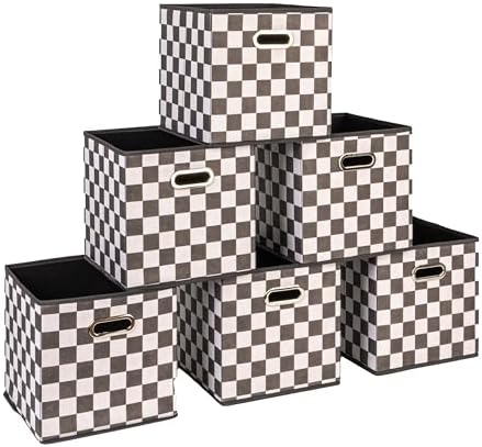 Household Essentials Fabric Storage Bins 6 Piece Set, Checkerboard White and Black by HouseholdEssentials