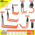 28 Pack Heavy Duty Garage Hooks, Utility Wall Mounted Storage System, with Anti-Slip Coating Hanger, for Hanging Power and Garden Tools, Ladders, Bikes, Ropes and Bulk Items - Image 3