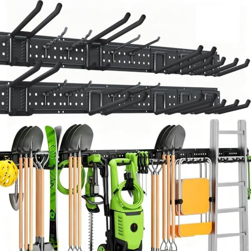 Garage Tool Organizer Wall Mount, 99 Inch Heavy Duty Garage Organization System with 18 Adjustable Hooks, Garden Tool Storage Rack for Garage, Yard & Shed, Holds Up to 750 lbs by Unknown