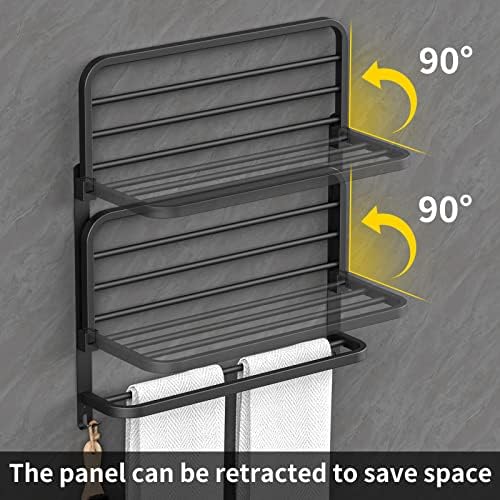 CAXIMSY 22.8Inch Towel Rack for Bathroom and Lavatory Towel Hanger with Wall Mount Towel Bars 304 Stainless Steel No Drill (Collapsible Black Towel Rack) - Image 2