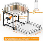 Pull Out Spice Rack Organizer for Cabinet, Height Adjustable Spice Organization for Cabinet, Metal Slide Out Spice Racks Heavy Duty Vertical Spice Rack for Cabinet, 13.58''Wx10.5''Dx9.5''H, 2 Tier - Image 2