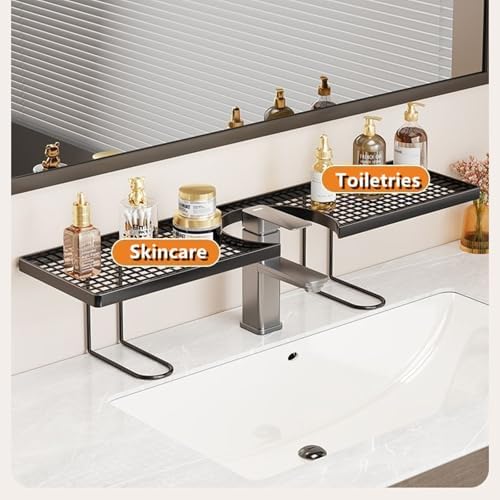 Sink Organizer Rack,No-Drill Freestanding Carbon Steel Faucet Storage Shelf, Washbasin Shelf, Tool-Free Organizer, Space-Saving Bathroom Countertop Organizer, Easy Drainage New (Black) - Image 5