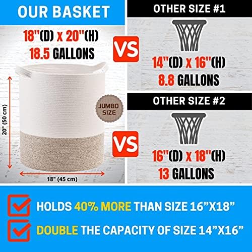 MINTWOOD Design 83L Extra Large 20x18 Inches Decorative Woven Cotton Rope Basket, Tall Laundry Basket Hamper, Blanket Basket for Living Room, Round Storage Baskets for Pillows, Towels, Light Brown - Image 3