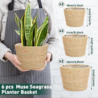 Mumufy 6 Pcs Seagrass Planter Basket Hand Woven Flower Pot Cover, Classic - Image 2