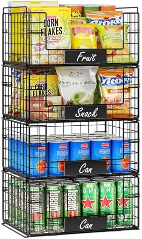 JKsmart 4 Pack XXL Stackable Wire Baskets for Pantry Organizers and Storage by JKsmart