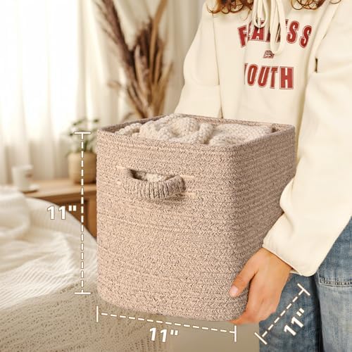 11 Inch Storage Cubes, 3 Pack Cube Storage Bins for Organizing, Cotton Rope Woven Baskets for Shelves, Bathroom, Kids Room, Closets, Baby Nursery - Image 6