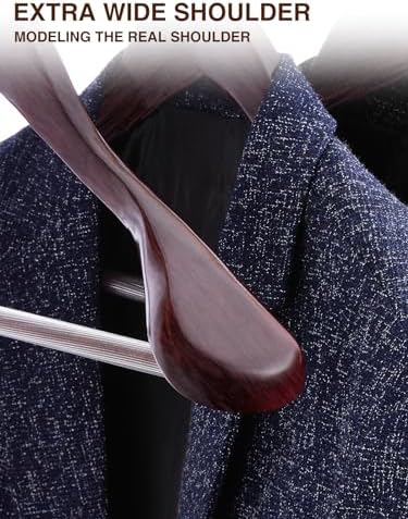 SMARTOR Suit Hangers for Men 8 Pack, Wide Shoulder Wooden Suit Hangers with Non Slip Pant Holder, Wide Hanger for Suit, Coat, Jacket, Gown, Heavy Duty Wood Suit Hanger, Cherry - Image 4