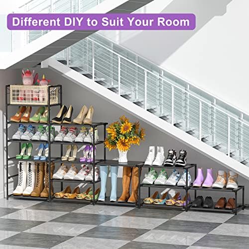 Kottwca Shoe Rack Organizer, Large Shoe Rack for Entryway Closet, Metal Shoe Shelf for Shoes and Boots, Big Non-Woven Fabric Shoe Storage Organizer with Hooks for Cloakroom, Black… - Image 6