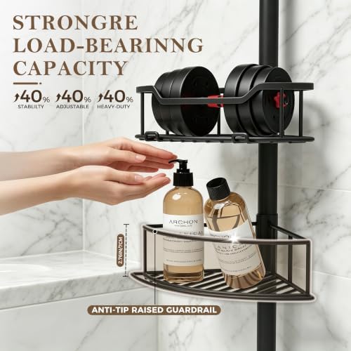 Corner Shower Caddy Tension Pole, Bathroom Organizer for Renters - Image 6