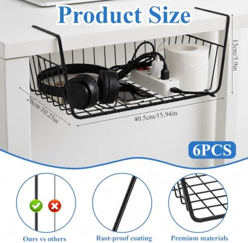 6 Pcs Under Shelf Basket, Slide in Wire Hanging Storage Baskets - Image 2