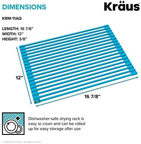 KRAUS Multipurpose Workstation Sink Roll-Up Dish Drying Rack, Colander and Trivet in Aqua, KRM-11AQ - Image 5