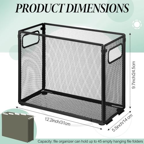 2 Pack Hanging File Holder, 10 Hanging Folders, Metal Mesh, Letter Size Folder Storage, Desktop Storage Cabinets, Office School Document(Green,Small) - Image 2