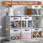 Bagnizer Storage Cubes, 4 Pack Linen Foldable Storage Bins with Clear Window and 2 Handles, 13x15x13 Storage Cube Bins for Shelf Closet, Kallax, Clothes, Books - (Brown / Off-White) - Image 2