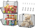 X-cosrack Metal Wire Basket Wall Mount, 3 Tier Wall Storage Organizer with 5 S Hooks, Kitchen Fruits and Vegetables Bin Toys Organizer Hanging Basket Black (S (10.83" L x 10.63" W x 30" H)) by X-cosrack