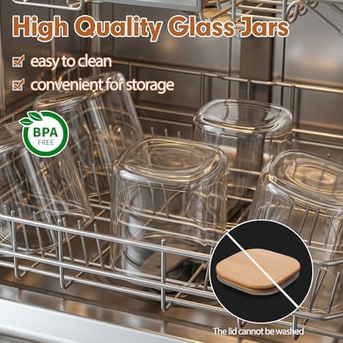 6pcs Glass Food Storage Containers with Bamboo Lids, 0.6qt Glass Jars - Image 4