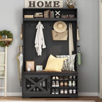 chartustriable 75''H LED Farmhouse Hall Tree with Bench and Shoe Storage,Entryway Bench with Coat Rack,12 Shoe Cubbies & Umbrella Holder,Mudroom/Hallway Storages Cabinet(Black) - Image 6