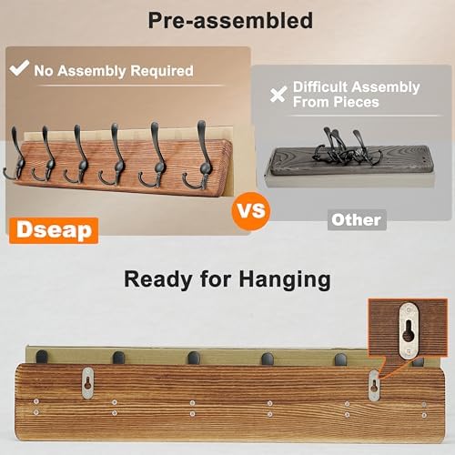 Dseap Coat Rack Wall Mounted - 24" Long 6 Tri Hooks, Heavy Duty Wooden Wall Coat Hanger Coat Hook for Clothes Hat Jacket Clothing, White and Black, Pack of 2 - Image 3