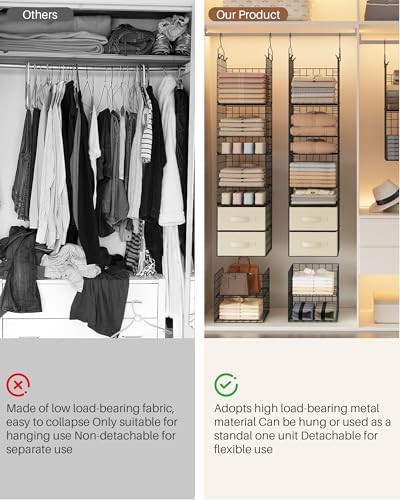 4 Tier Metal Hanging Closet Organizer with 2 Fabric Drawers - Image 7