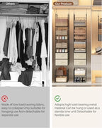 4 Tier Metal Hanging Closet Organizer with 2 Fabric Drawers - Image 7