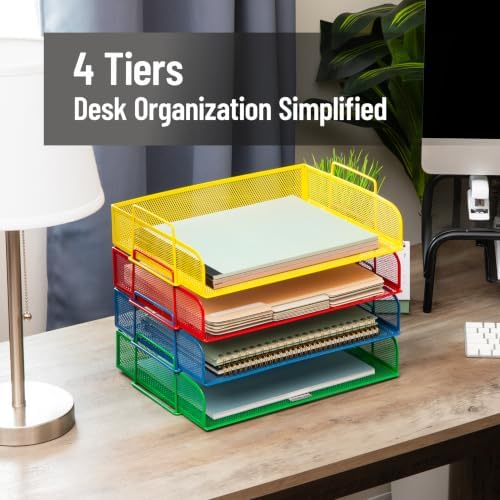 Mind Reader Stackable Paper Tray, Classroom Organizer, File Storage, Teachers, Metal Mesh, 4 Pcs., Multi-Colored - Image 2