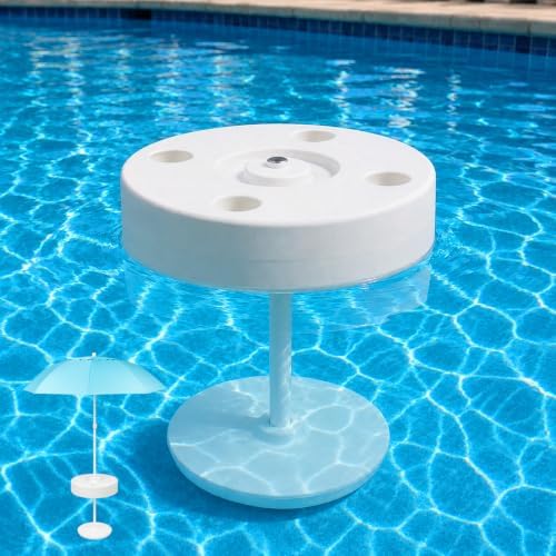 Briwooody Floating Pool Umbrella Stand with Table, Portable Shade Base Holder with Weighted Base and 4 Cup Holders, Pool Sunshade Support for Pools and Hot Tubs (Umbrella Not Included) by Briwooody