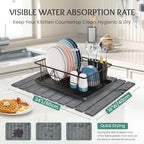 Stone Dish Drying Mat Collapsible Diatomaceous Earth Absorbent Mat Quick Dish Drying Pad Dish Rack Pad Match Any Counterto Multiple Usage for Kitchen,Bathroom (Dark-Gray Marble Pattern, 24"L x 16"W) - Image 2