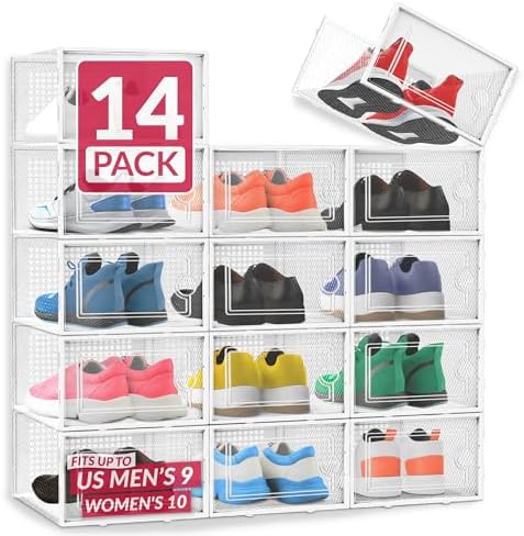 Reli. Shoe Boxes (14 Pack) | Clear Shoe Storage Boxes, Stackable & Compact by Reli