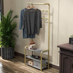 Simple Houseware Coat Rack with Shelf, Hall Tree with Hooks, Champagne Gold - Image 2