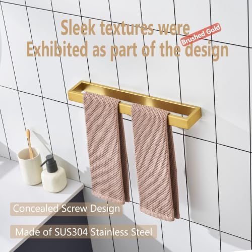 KOKOSIRI Towel Bar Brushed Gold Bath Towel Holder 16 Inch Kitchen Towel Hanger Rack Stainless Steel Bathroom Hardware Wall Mounted, 1 Pack B4008BG-L16 - Image 5
