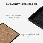 Anji Mountain Heavy Duty Waterproof Rubber Shoe Storage Mat Organizer/Boot Storage Multi Use for Entryway with Coir, Tan and Blue Insert, Fits 4 Pair (46.5" Wide) - Image 4