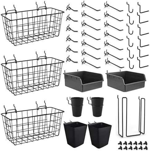 Pegboard Basket Organizers, 42Pack Peg Board Baskets Hooks Bins Cups(Black) by GCORE