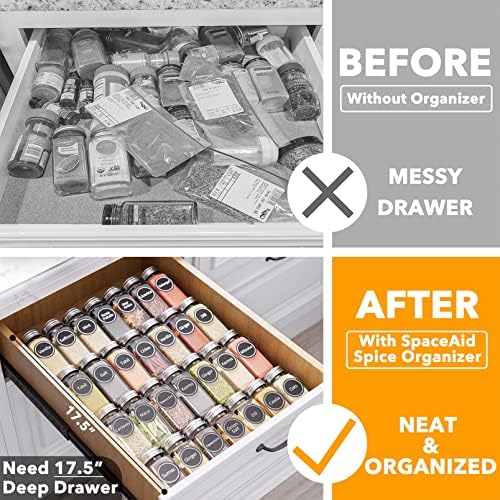 SpaceAid Spice Drawer Organizer with 28 Spice Jars, 386 Spice Labels, 4 Tier Seasoning Rack Tray Insert for Kitchen Drawers, 13" Wide x 17.5" Deep (Pack of 2) - Image 2