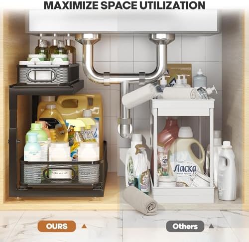 2-Pack 21.3 IN Depth Under Sink Organizer With Next-Gen Ball-Bearing Slides,Sophisticated Mesh 2-Tier Pull Out Shelf for Kitchen & Bathroom,Fits Small Items-Black - Image 5