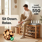 Solid Wood Shoe Bench, 39.4'' Shoe Rack for Entryway Storage - Image 4