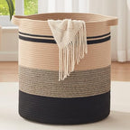 OIAHOMY 80L Laundry Baskets-Laundry Hamper,Storage Basket with Handles,Decorative Basket for Living room,Woven Storage Basket for Toys Bin,Pillows, Blankets,Clothes-20x18in-Yellow Black by MasterofSpaceOptimization