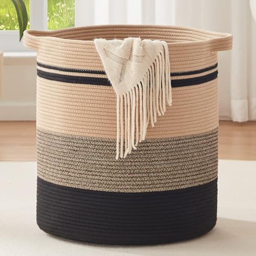 OIAHOMY 80L Laundry Baskets-Laundry Hamper,Storage Basket with Handles,Decorative Basket for Living room,Woven Storage Basket for Toys Bin,Pillows, Blankets,Clothes-20x18in-Yellow Black by MasterofSpaceOptimization