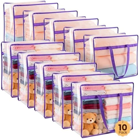 10 Pack 40L Clear Storage Bags with Zipper Large Opening for Loading by Unknown