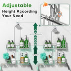 Sewulidon Stainless Steel Shower Caddy Hanging for Handheld Shower Heads,Rustproof Hose Shower Organizer Adjustable Length Shower Rack with 24 Hooks,Razor Holder,Soap Holder - Image 5