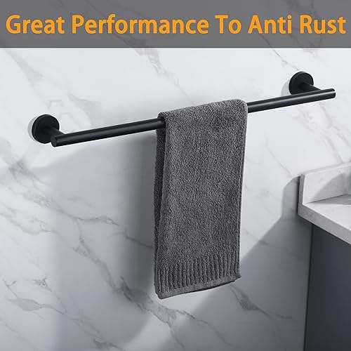 Towel Bar for Bathroom Matte Black, 27Inch Towel Rack Wall Mounted, Thicken Round Bath Towel Holder Rod SUS304 Stainless Steel, Heavy Duty Dish Cloths Hanger for Bathroom, Kitchen - Image 4
