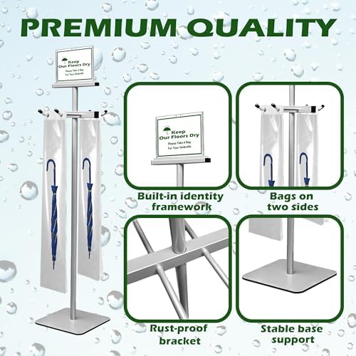 Umbrella Bag Stand, Wet Umbrella Stand with 220 Umbrellas Bags, Silver - Image 4