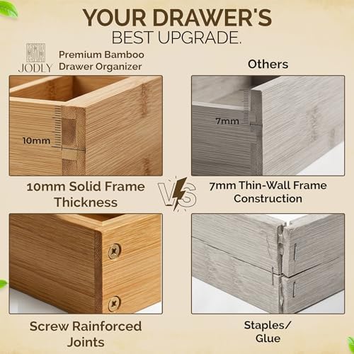 Bamboo Kitchen Utensil Drawer Organizer for Silverware | 100% Natural Expandable 14-20 Inch Kitchen Drawer Organizers for Utensils | Non-Slip Base | Screwed Joints for Long-Lasting Durability - Image 4