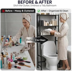 3-Tier Over Toilet Storage, Anti-Tip, 64" H, Black - Image 7