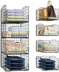 Jakyitvi Stackable Closet Organizers and Storage Bins 4 Pack, Sturdy Metal Clothes Storage Container for Clothes Pants Sweaters, Black Folded Drawer Shelf Organizer for Closet Wardrobe by Jakyitvi