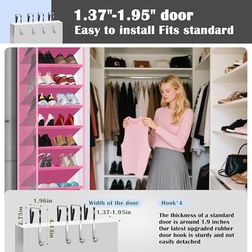 10 - Pocket Over - the - Door Hanging Shoe Organizers & Rack, Made of Sturdy 600D Oxford + Non - Woven Fabric, Space - Saving Storage for Shoes, Boots & More (Pink) - Image 5