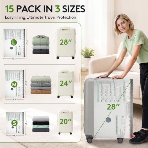 15 Packs Vacuum Bags for Travel with Rechargeable air Pump, 3 Sizes Vacuum Seal Bags for Clothing, Space-Saving Compression Storage Bags for Travel & Closet Organization - Image 3