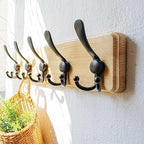 Dseap Coat Rack Wall Mount - Heavy-Duty Robust Rustic Wooden Wall Coat Hanger Hook Rail with 5 Triple Hooks for Winter Coats Hat Jacket Clothing, Light Brown & Black, Pack of 2 - Image 5